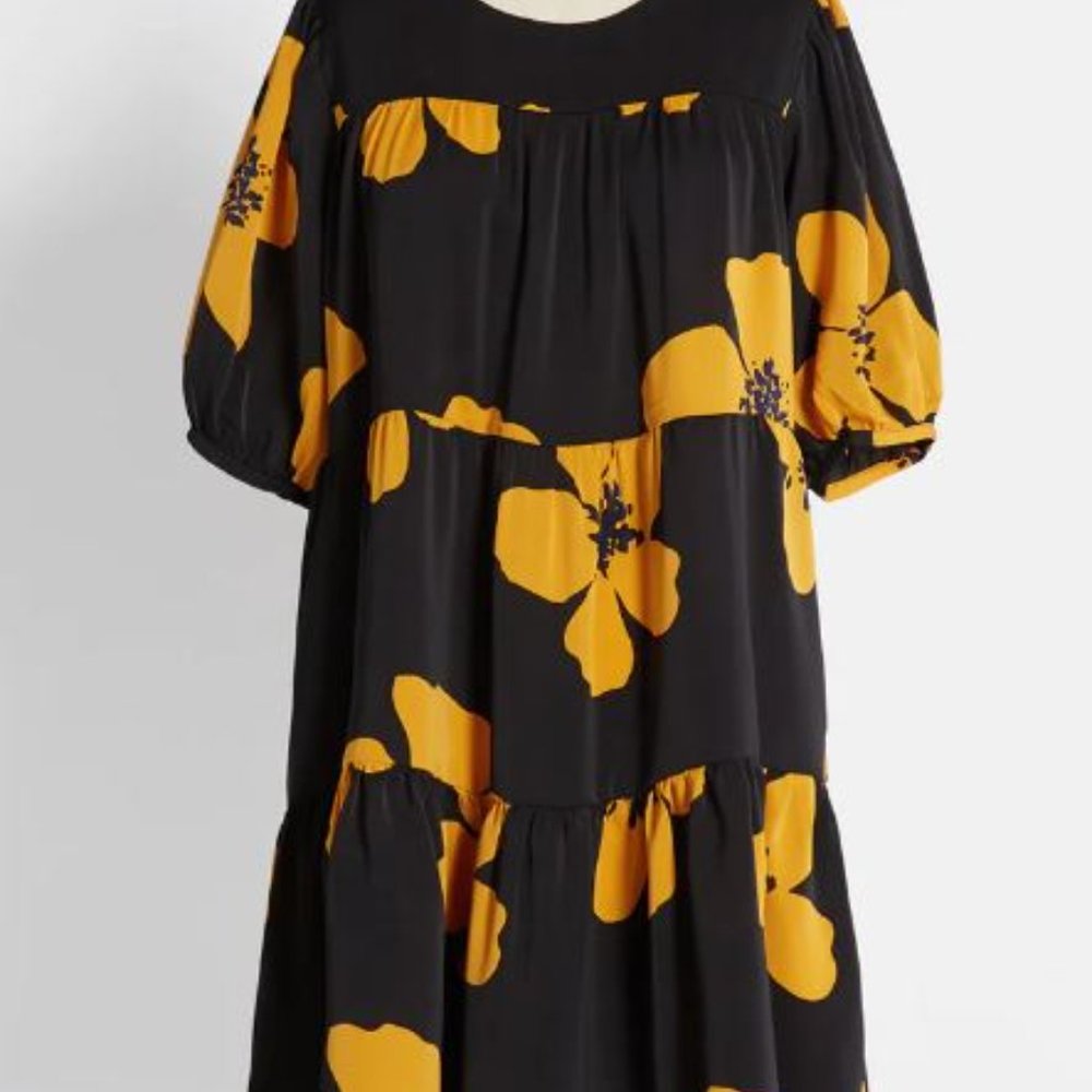 Black Vintage-Inspired Yellow Floral Babydoll Dress by Wild Pony - Size M
